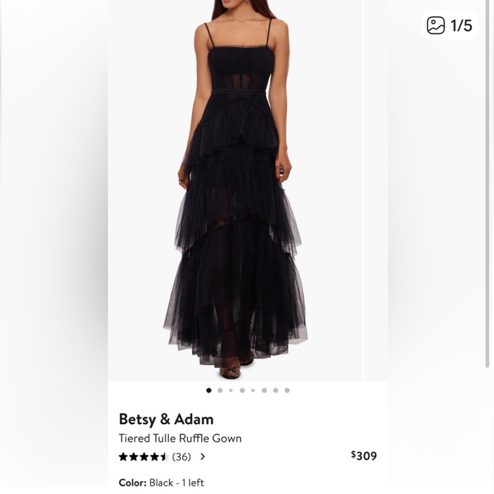 Betsy & Adam Black Tulle Evening Dress